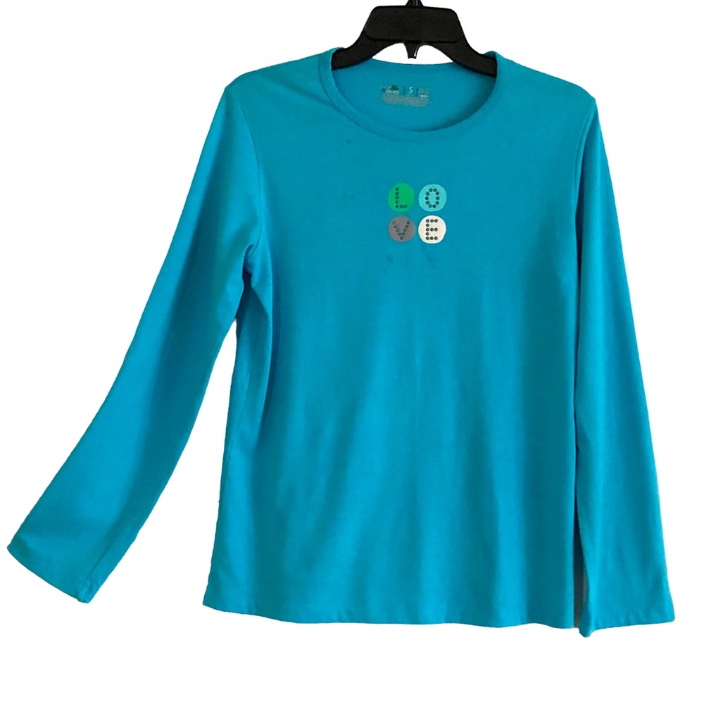 June & Daisy Long Sleeve Shirt Rhinestones LOVE Aqua Turquoise Blue Size…